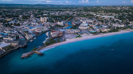 Aerial View to the White Sands of the Barbados Beach, Caribbean - obrazy, fototapety, plakaty