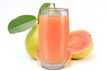 organic guava juice in glass cup isolated on white background