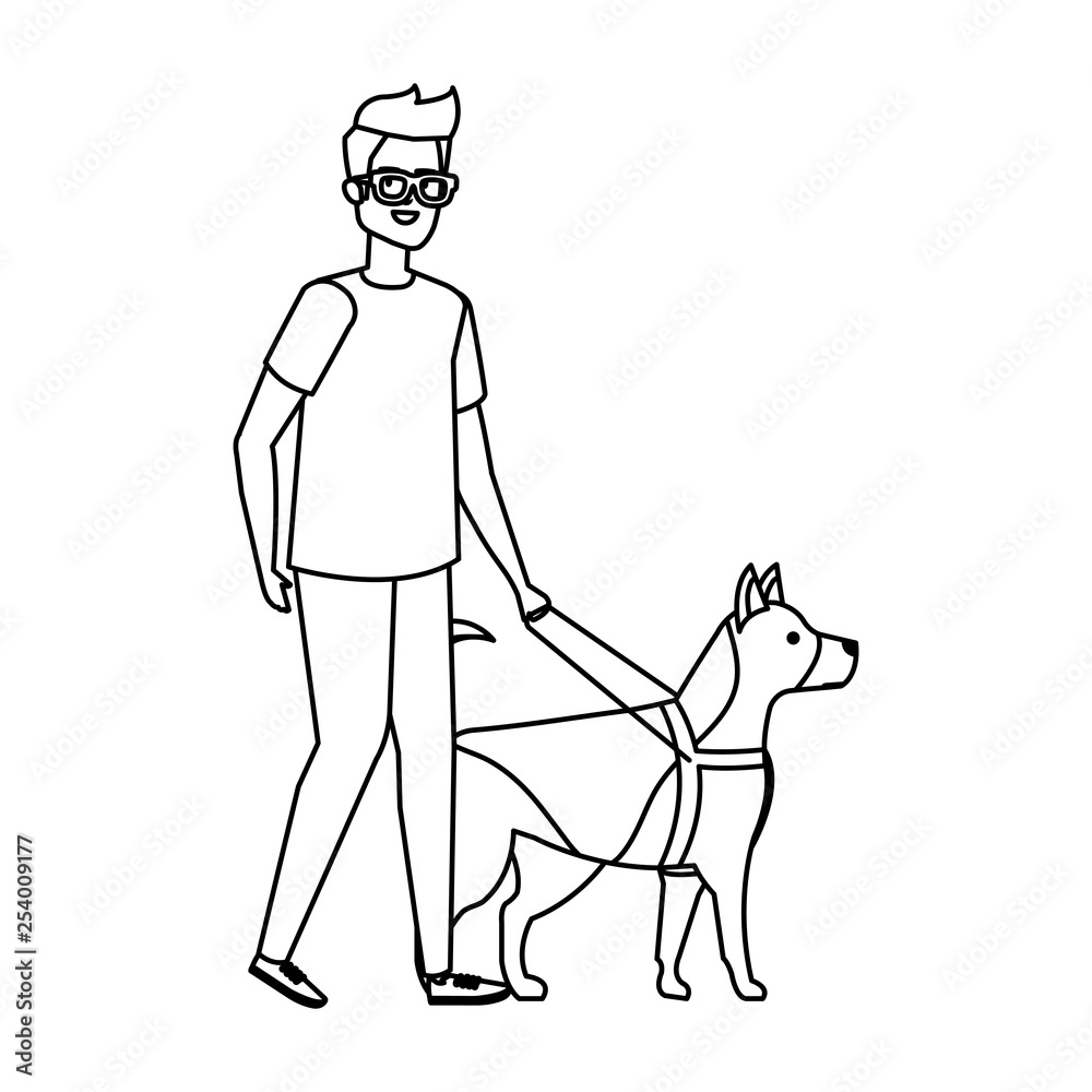 Sticker blind man with guide dog