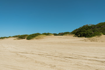 dune landscape with blue sky and clouds on a sunny day