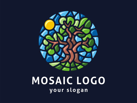 Vector logo template. The sign of a tree in mosaic style.