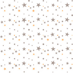 Abstract cute seamless pattern with colorful chaotic small circles and stars on white. Infinity geometric pattern. Vector illustration.