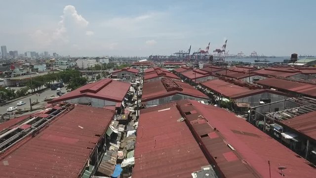 Aerial of poor people housing in Tondo Manila, Philippines