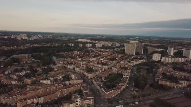 Aerial drone shot of Brussels in Belgium where the Headquarter of the EU is located