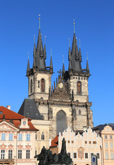Fototapeta na wymiar Church of Saint Mary of Tyn in the main square of PRAGUE in the