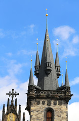 bell tower of the Church of Saint Mary of Tyn in the European ca