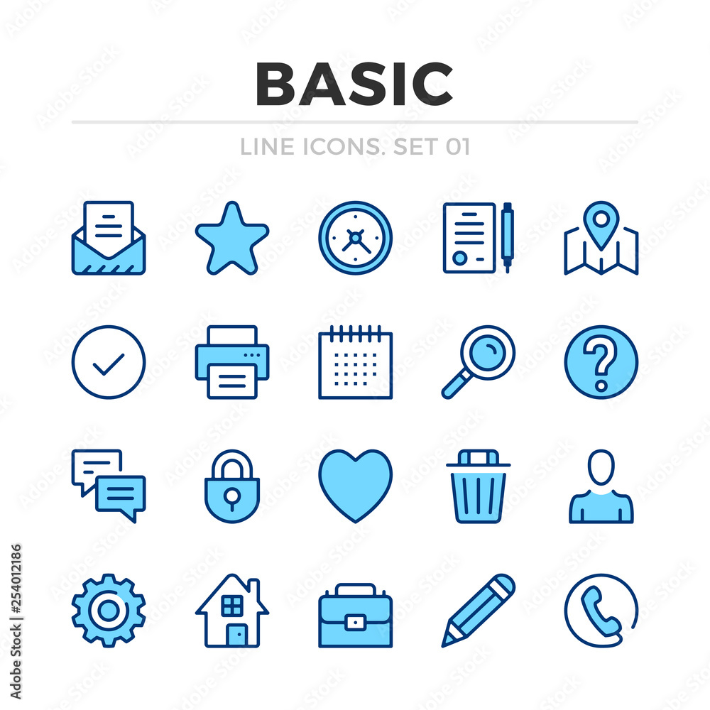 Fototapete basic vector line icons set. thin line design. outline graphic elements, simple stroke symbols. basi