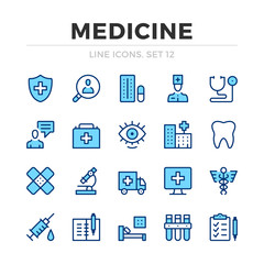Medicine vector line icons set. Thin line design. Modern outline graphic elements, simple stroke symbols. Medical icons