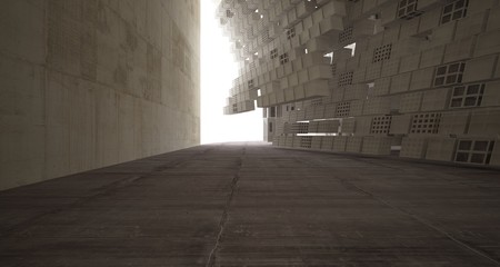 Abstract white and concrete interior. 3D illustration and rendering.