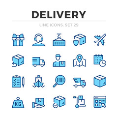Delivery vector line icons set. Thin line design. Outline graphic elements, simple stroke symbols. Delivery icons