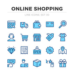 Online shopping vector line icons set. Thin line design. Modern outline graphic elements, simple stroke symbols. Online shopping icons