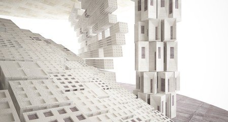 Abstract white and concrete interior. 3D illustration and rendering.