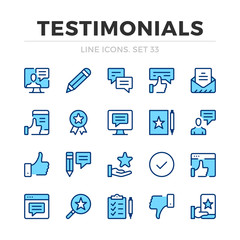 Testimonials vector line icons set. Thin line design. Outline graphic elements, simple stroke symbols. Testimonials icons