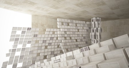 Abstract white and concrete interior. 3D illustration and rendering.