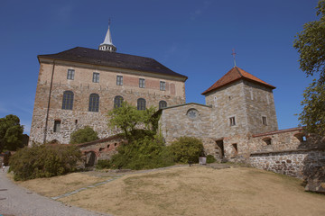Fototapeta na wymiar Oslo, Norway – July 20, 2018: Akershus Castle. Medieval castle Akershus Fortress in capital of Norway.