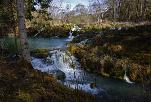 Hasenbach-Wasserfall bei der Wimsener H&ouml;hle, Schw&auml;bische Alb