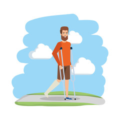 man in crutches character