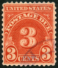 USA - 1914: shows the post stamp three cents