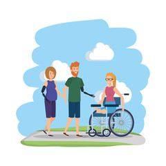 young woman in wheelchair with friends