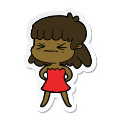 sticker of a cartoon angry girl