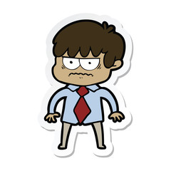 sticker of a annoyed cartoon boy