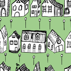 Seamless background of various old houses