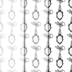 passion fruit, pitahaya tropical fruit seamless pattern