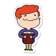 sticker of a cartoon peaceful man carrying book