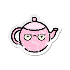 distressed sticker of a cute cartoon teapot