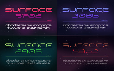 Sci-fi futuristic technology alphabet, uppercase letters and numbers.