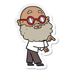 sticker of a cartoon curious man with beard and glasses