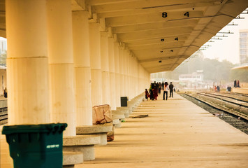 Rural railway station, rail tracks- summer in Banladesh