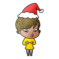 gradient cartoon of a woman wearing santa hat