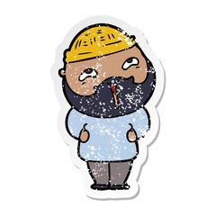 distressed sticker of a cartoon happy bearded man