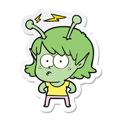 sticker of a cartoon alien girl
