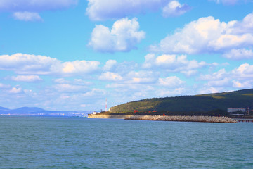 View of the sea and the island. Background. Landscape.