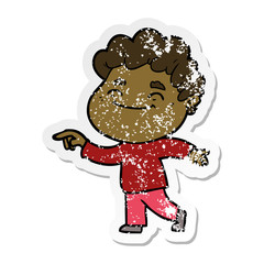 distressed sticker of a cartoon friendly man