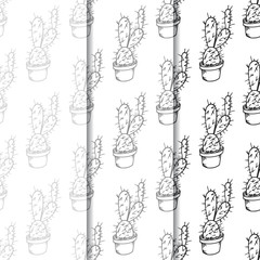 floral seamless pattern cactus in a flower pot