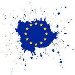 Flag of Europe flag of European Union . Brush painted Flag of Europe Hand drawn style illustration with a grunge effect and watercolor. Flag of Europe with grunge texture. Vector illustration.