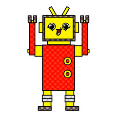 comic book style cartoon happy robot