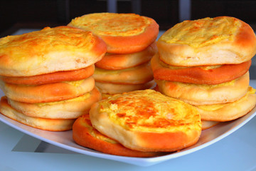 Shangi - bakery products from dough. Close-up. Background.