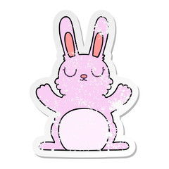 distressed sticker of a quirky hand drawn cartoon rabbit