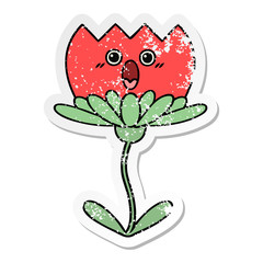 distressed sticker of a cute cartoon flower