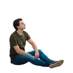 relaxed man sitting on the floor - 254020758