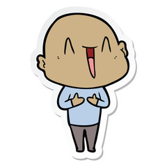 sticker of a happy cartoon bald man