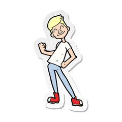 sticker of a cartoon celebrating man