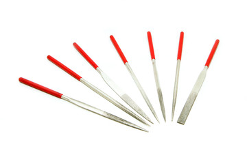 A set of diamond files with different shapes isolated on a white background. 