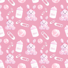 pattern for girls with a hare, a pin, a bottle and a ball