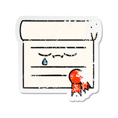 distressed sticker of a cute cartoon certificate