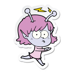 sticker of a cartoon alien girl